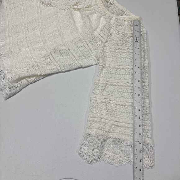 Skye's The Limit Womans Lace Overlay Top Size M White 3/4 Sleeve Cottage Peasant - Picture 10 of 11